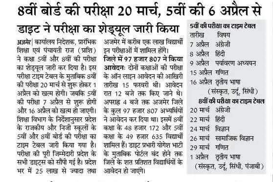 rbse 5th exam date